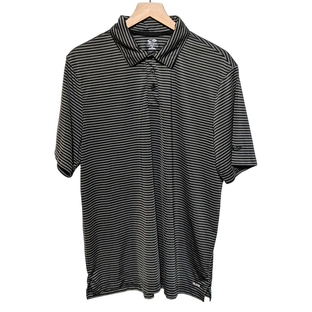 C9 by Champion L Gray Black Striped Golf Polo Shirt Men's Short Sleeve Duo Dry